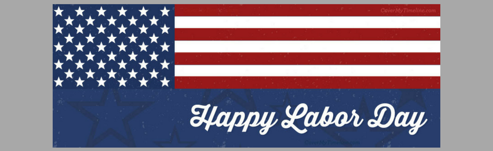 American Flag with a banner saying "happy labor day"